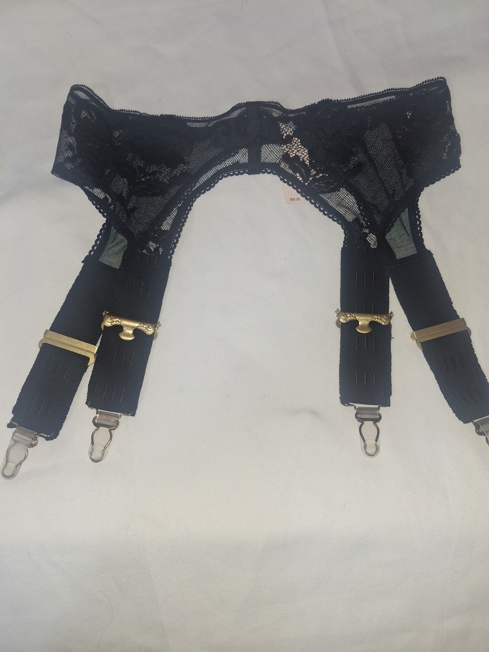 Victoria's Secret Black Lace Lingerie Belt with Floral Embroidery